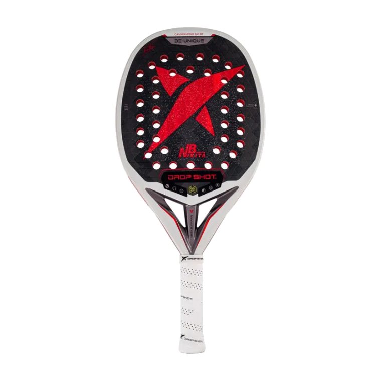 Raquete Drop Shot Canyon Pro 3.0 BT, branca e preta com o X vermelho